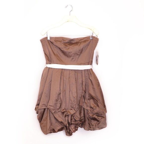 NWT Y2K Prom Graduation Brown/Cream Bubble Hem Strapless Dress Sz 14 - Picture 2 of 5